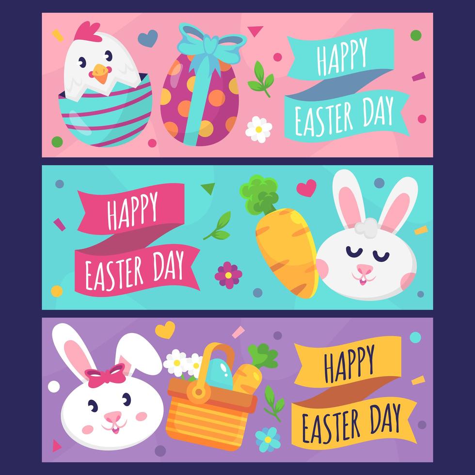 Cute happy easter bunny banners vector