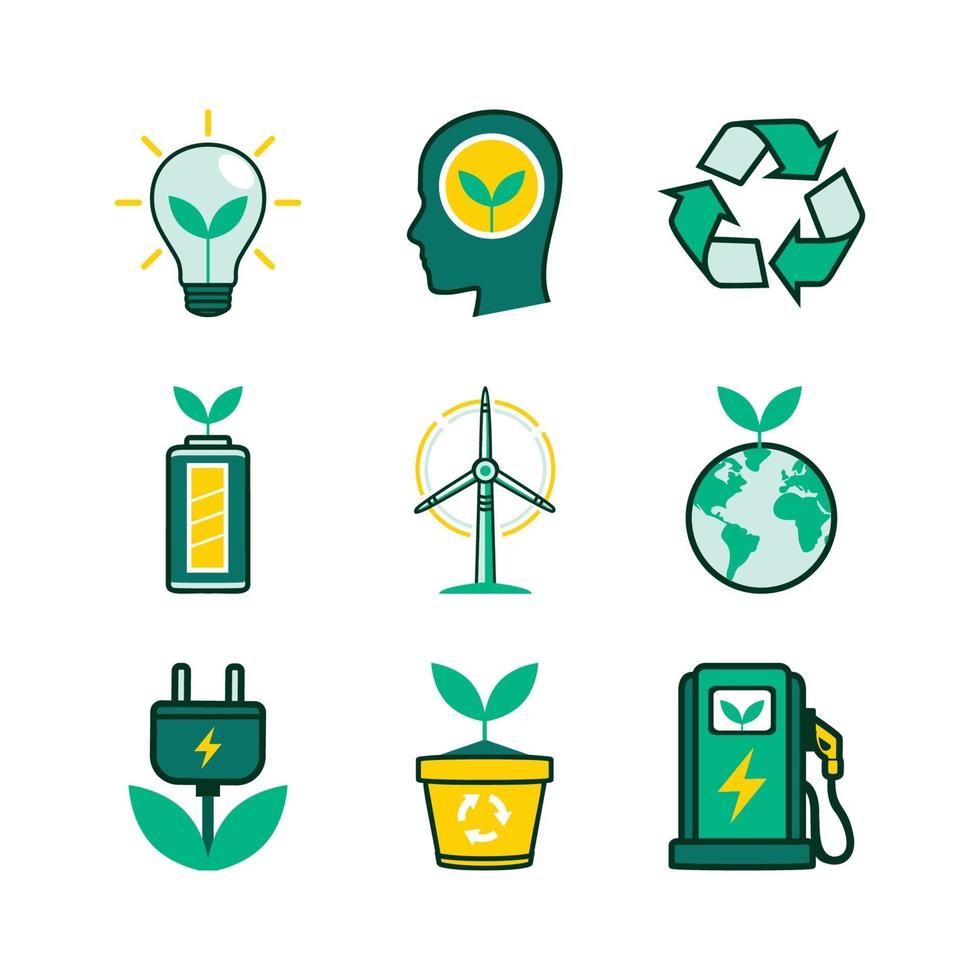 colección de iconos ecológicos de tecnología verde vector