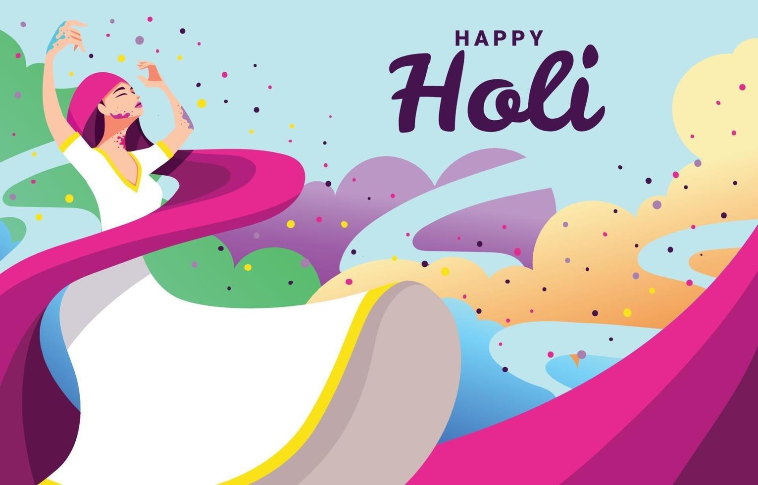 Woman Dancing Celebrating Holi Festival vector