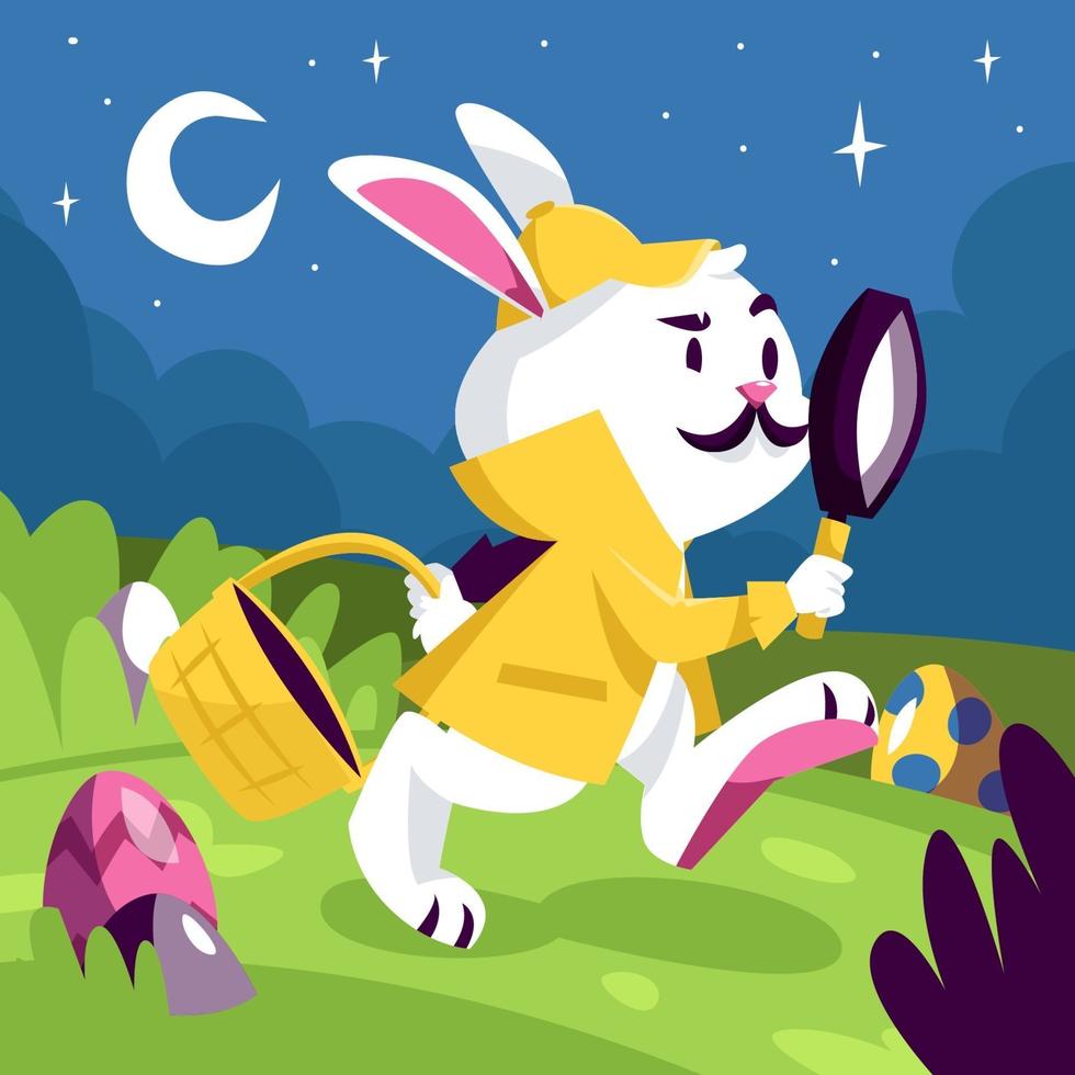 A Bunny Wear Detective Cloth Hunting Easter Egg vector