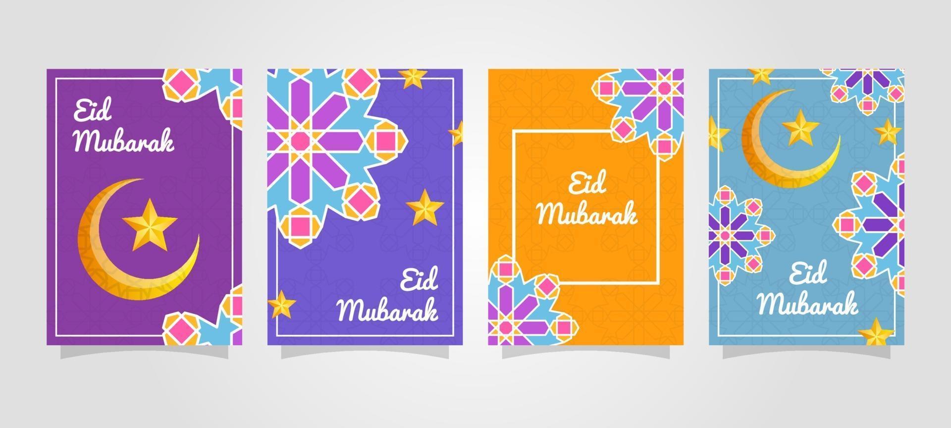 colorida colección de tarjetas de felicitación de la temporada eid mubarak vector