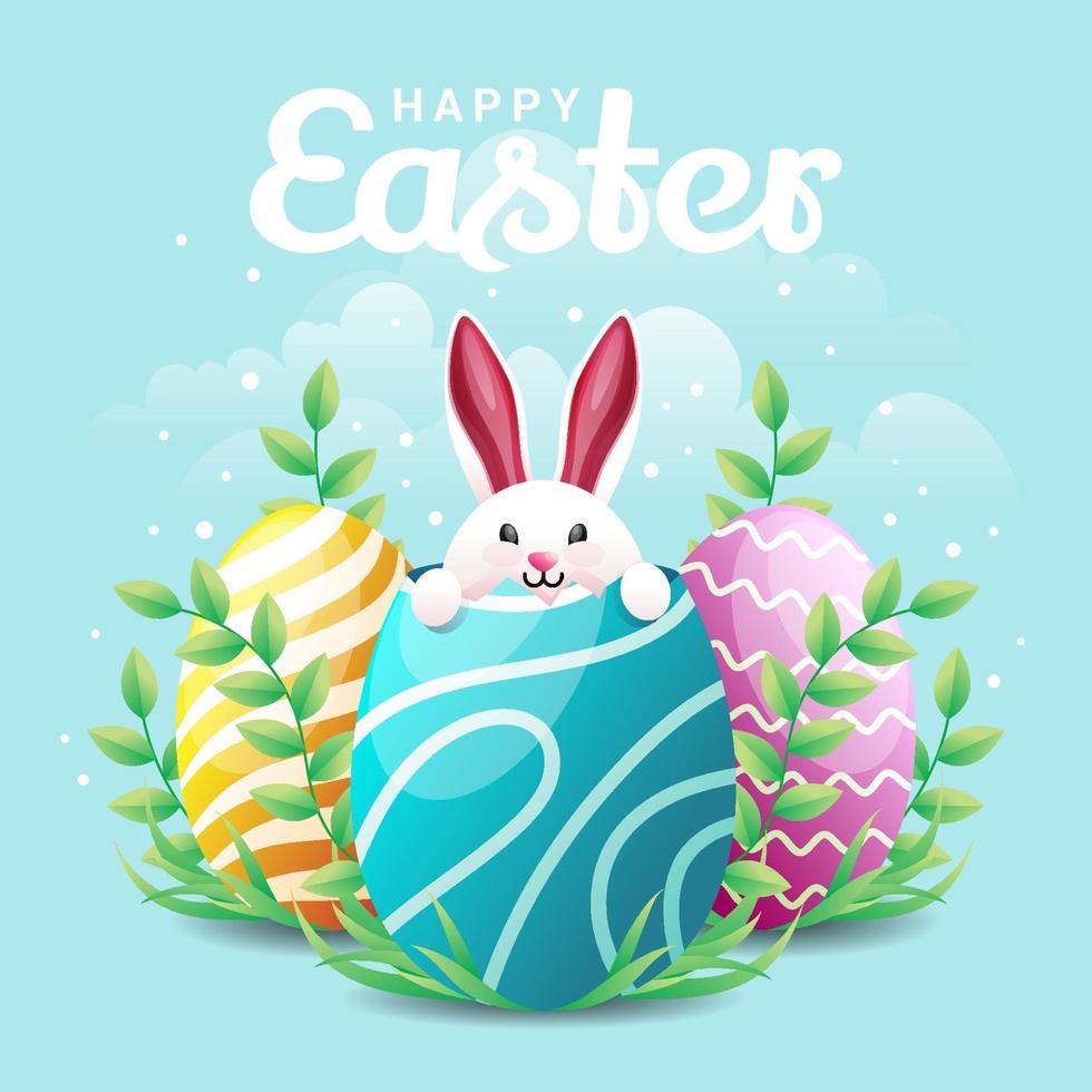 Rabbit Hiding In Easter Eggs Background vector