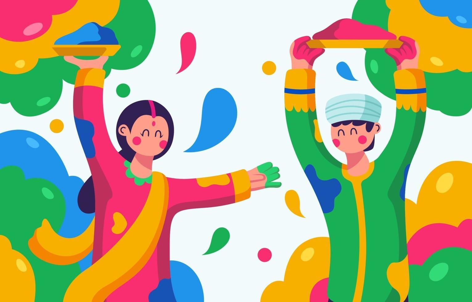 People Celebrating Holi Festival vector