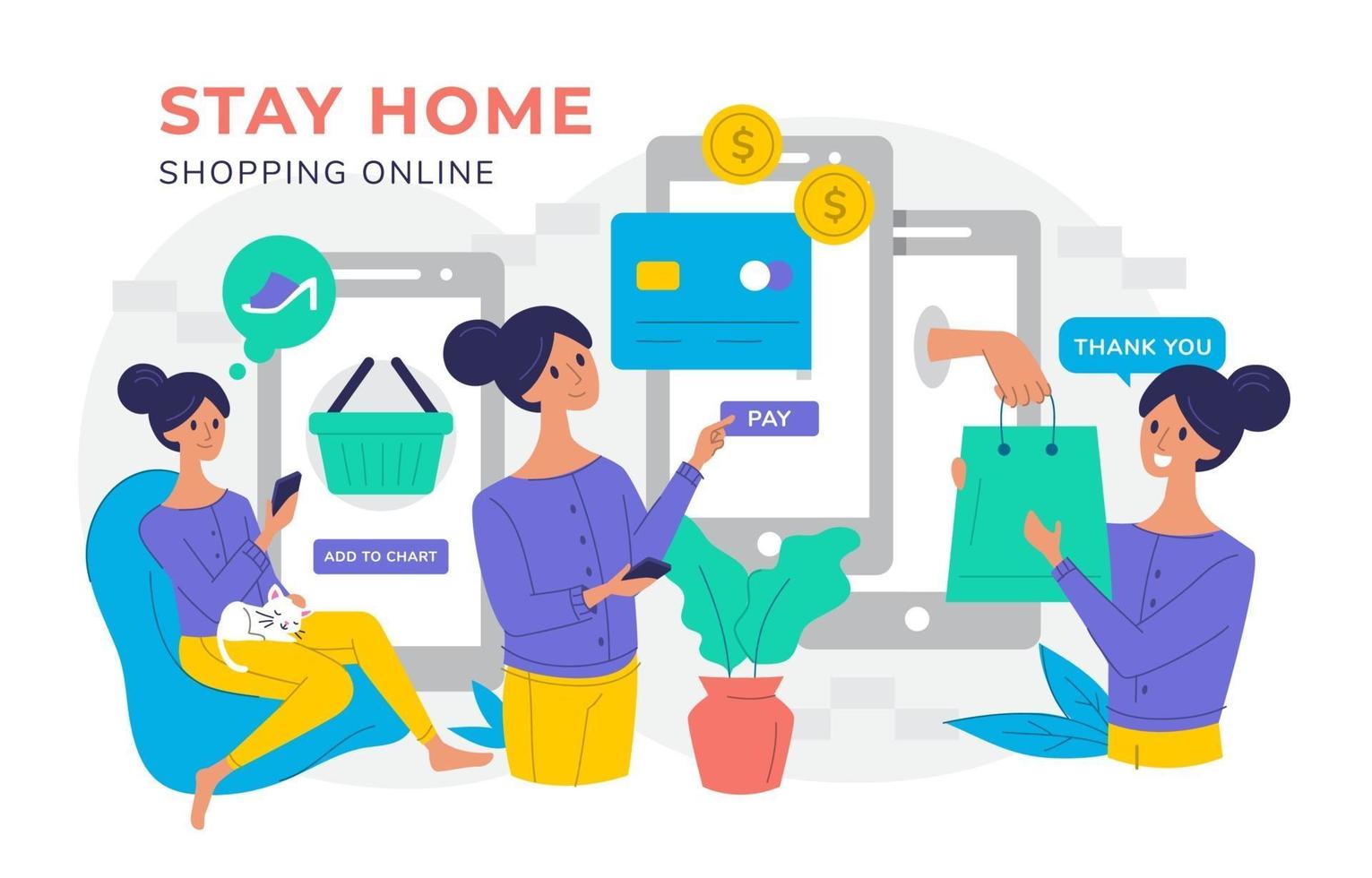 Stay Home Shop Online vector