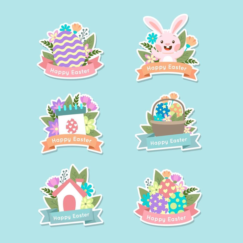 colección de pegatinas de pascua en diseño plano vector