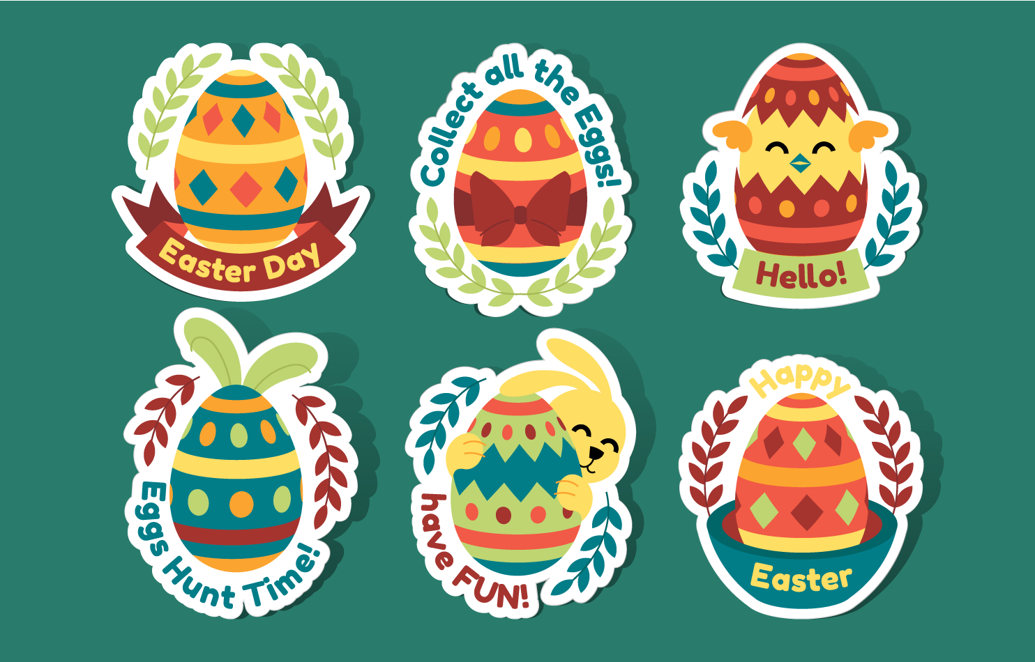 Easter Sticker Collection in Flat Style vector