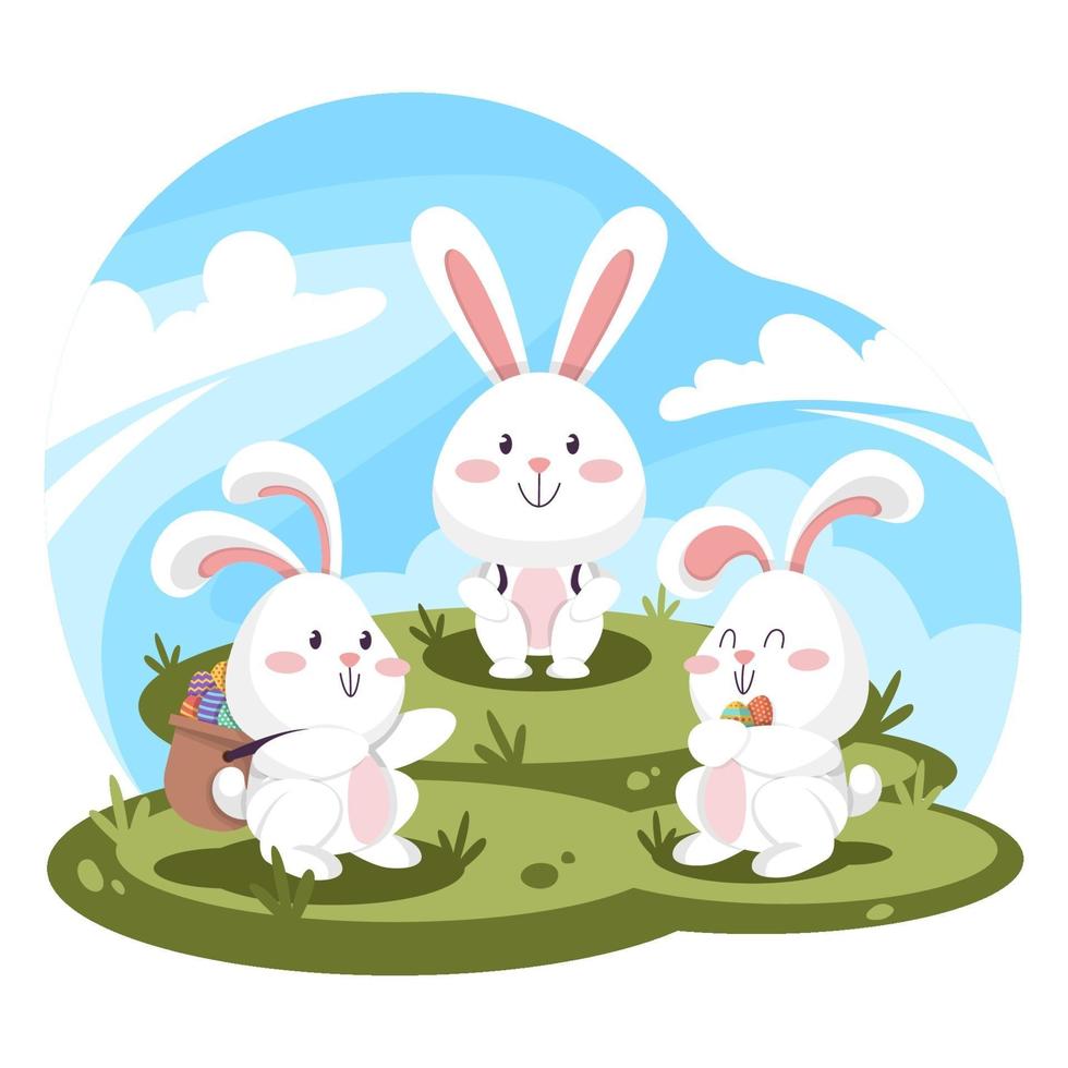 Easter Rabbit on Hill Background vector