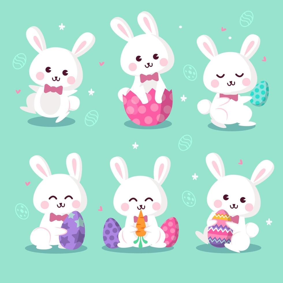 Cute Easter Bunny Character Set vector