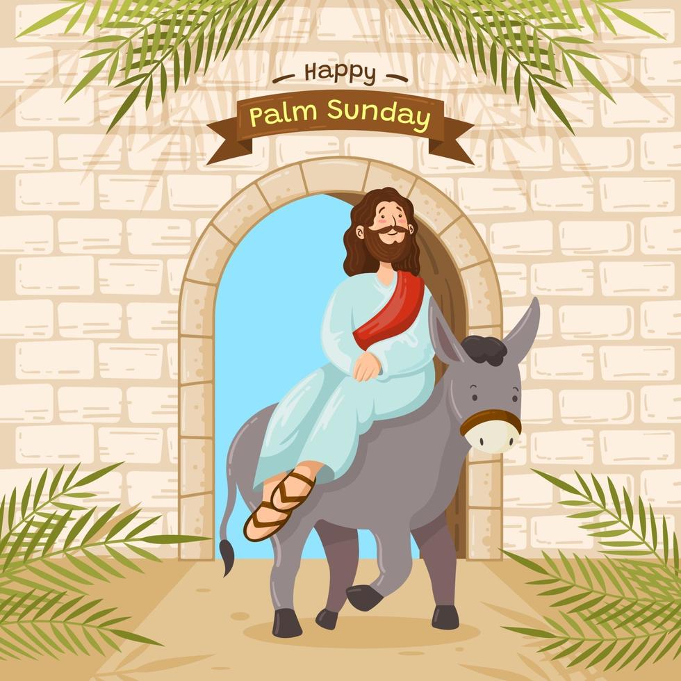 Jesus Christ Ride Donkey at the Gate of Jerusalem vector