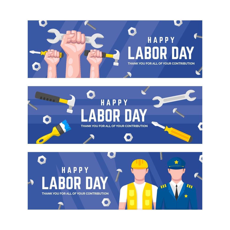 Labor Day Banner Collection in Flat Design vector