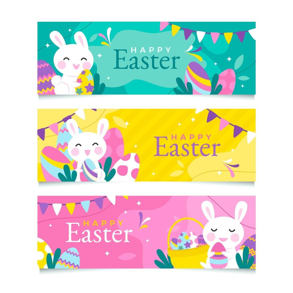 conjunto de banner de conejito de pascua feliz vector