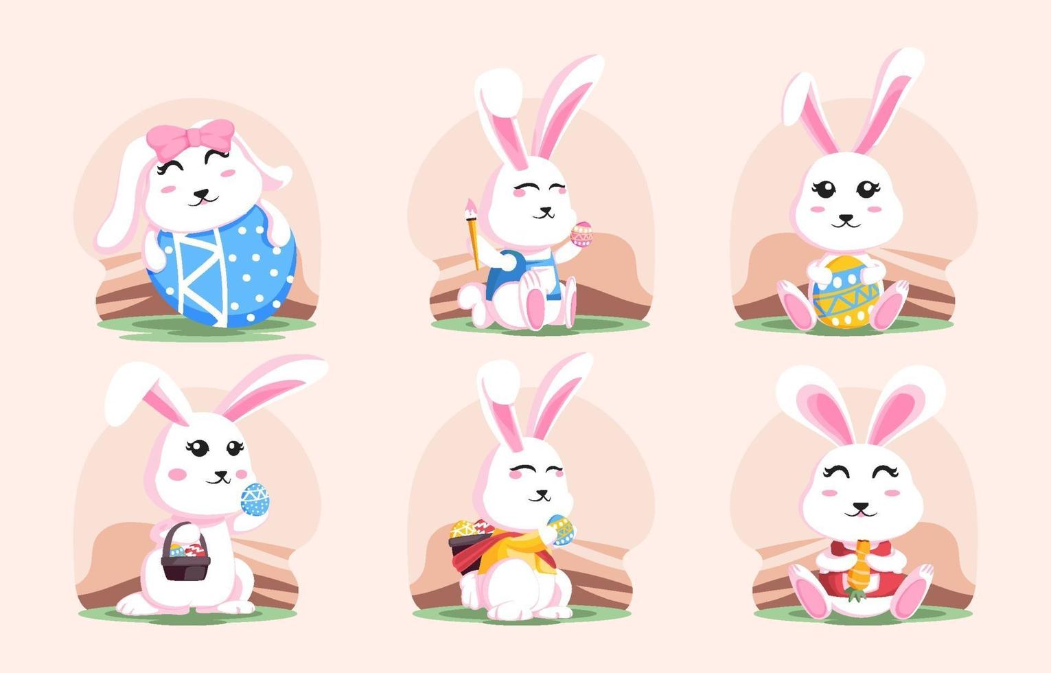 linda colección de personajes de conejo del día de pascua vector