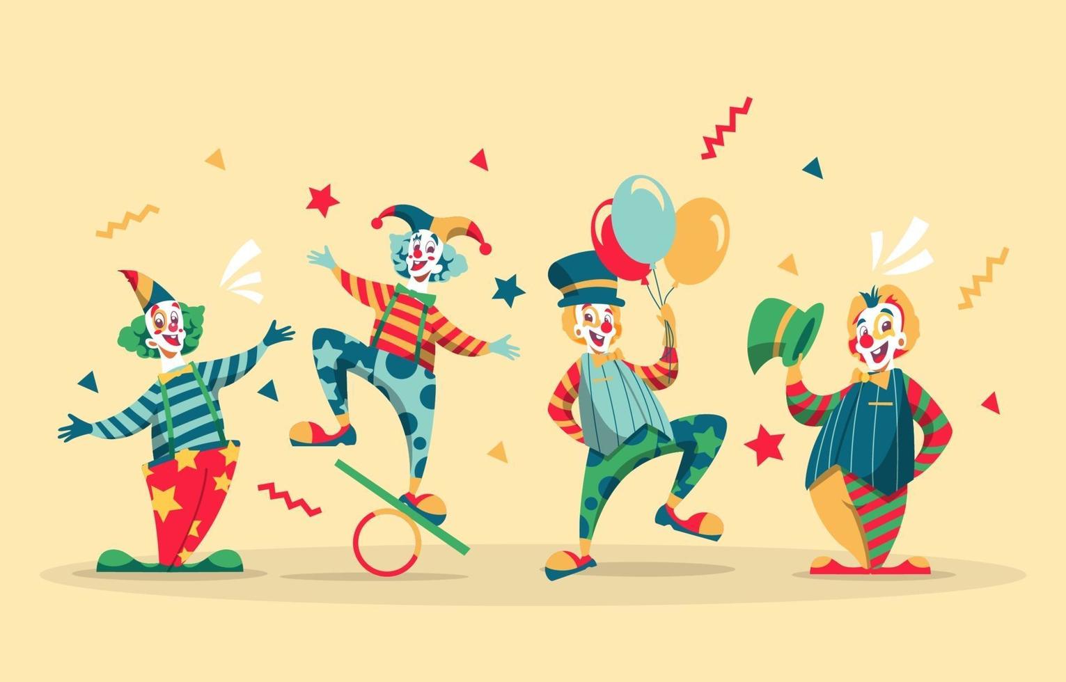 Clown Character Collection in Retro Scheme Color vector