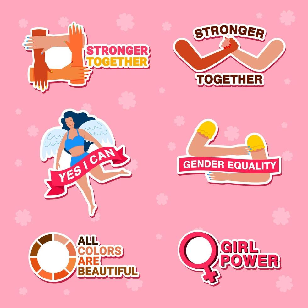 Women Diversity Campaign Stickers Set vector