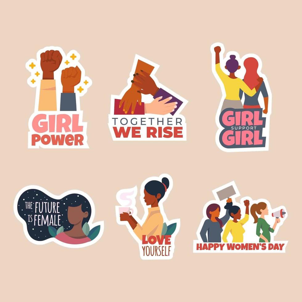 Womens Day Divesity Sticker Set With Positive Quote vector