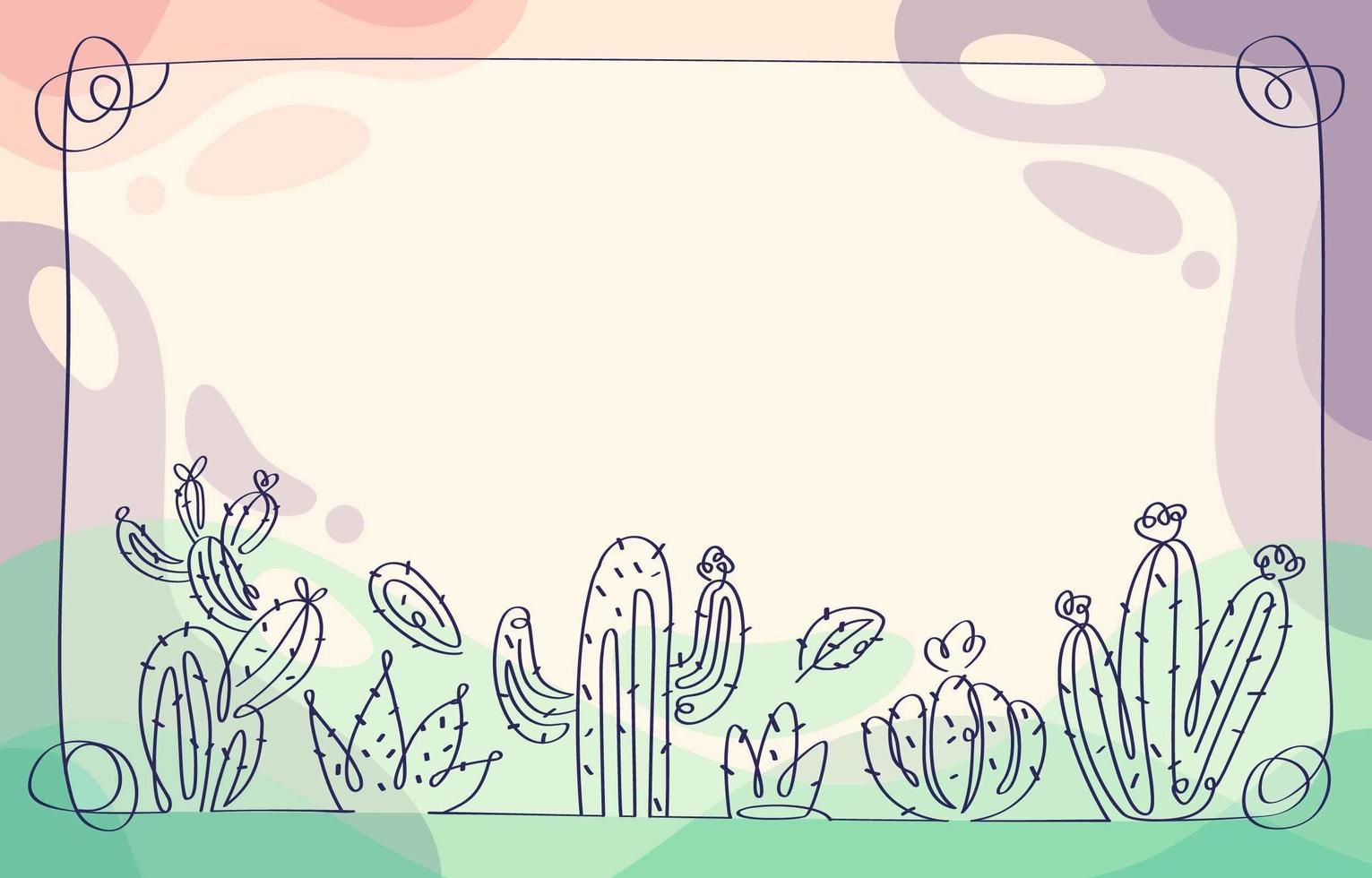 One line art cactus background vector