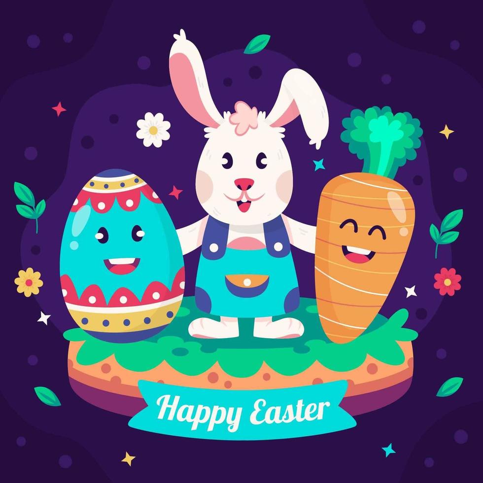 Cute easter bunny and friends concept vector