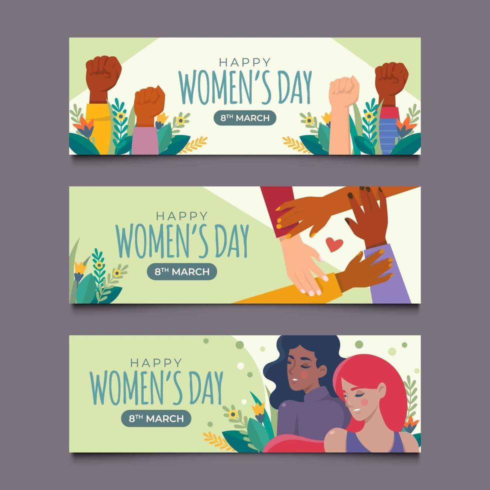 Set of Womens Day With Different Skin Color Banner vector