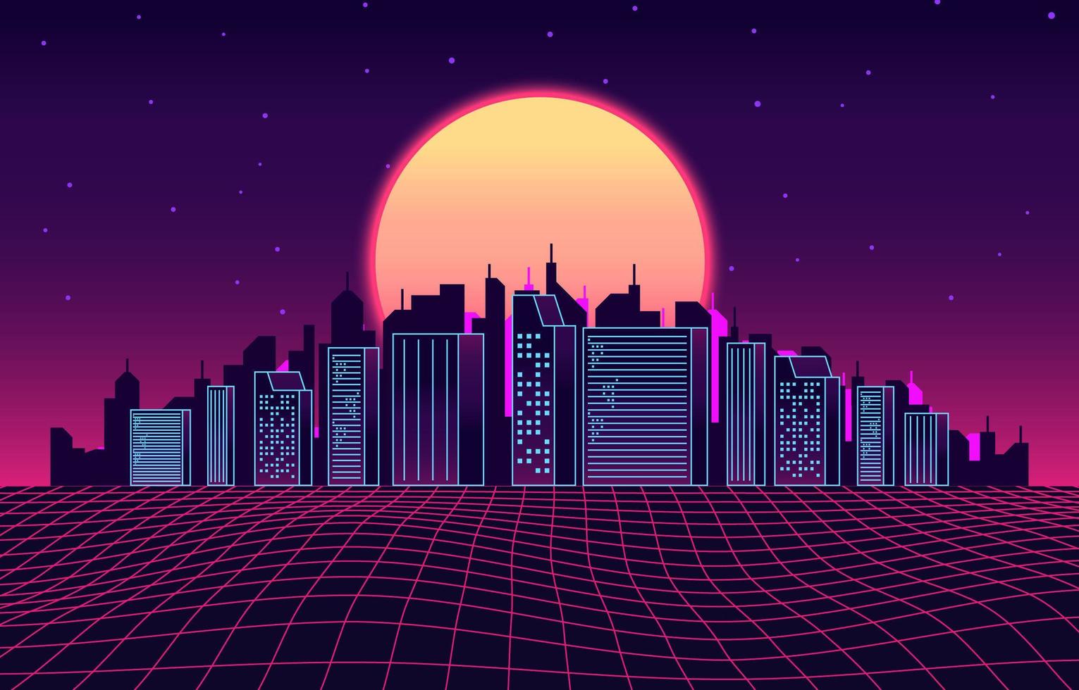 amanecer en el fondo de la ciudad futurista vector