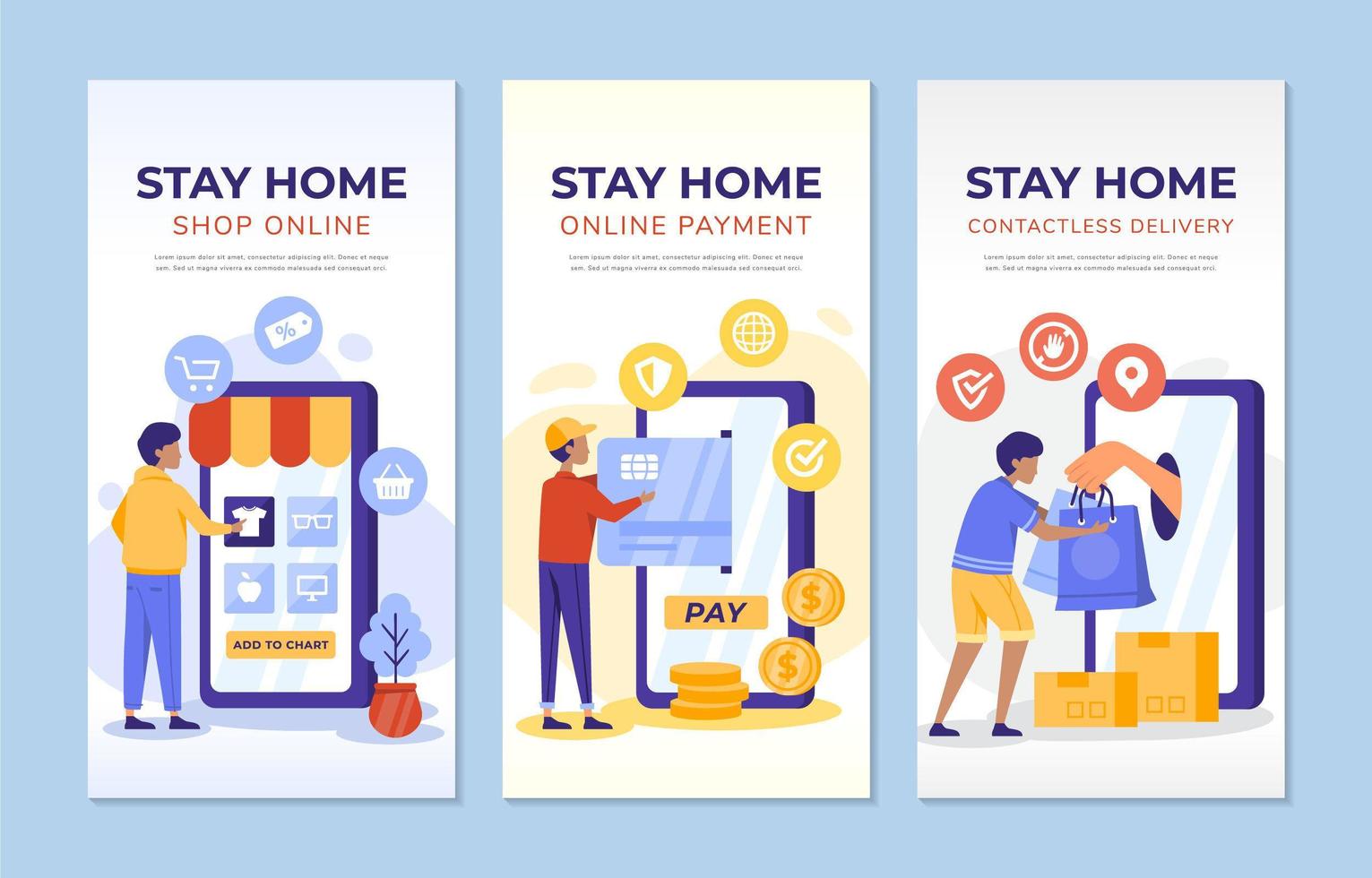 Stay Home Contact Less Concept Banner vector