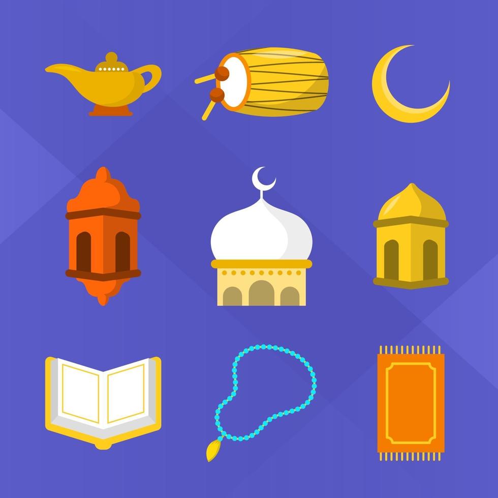 colección de iconos planos de eid mubarak vector