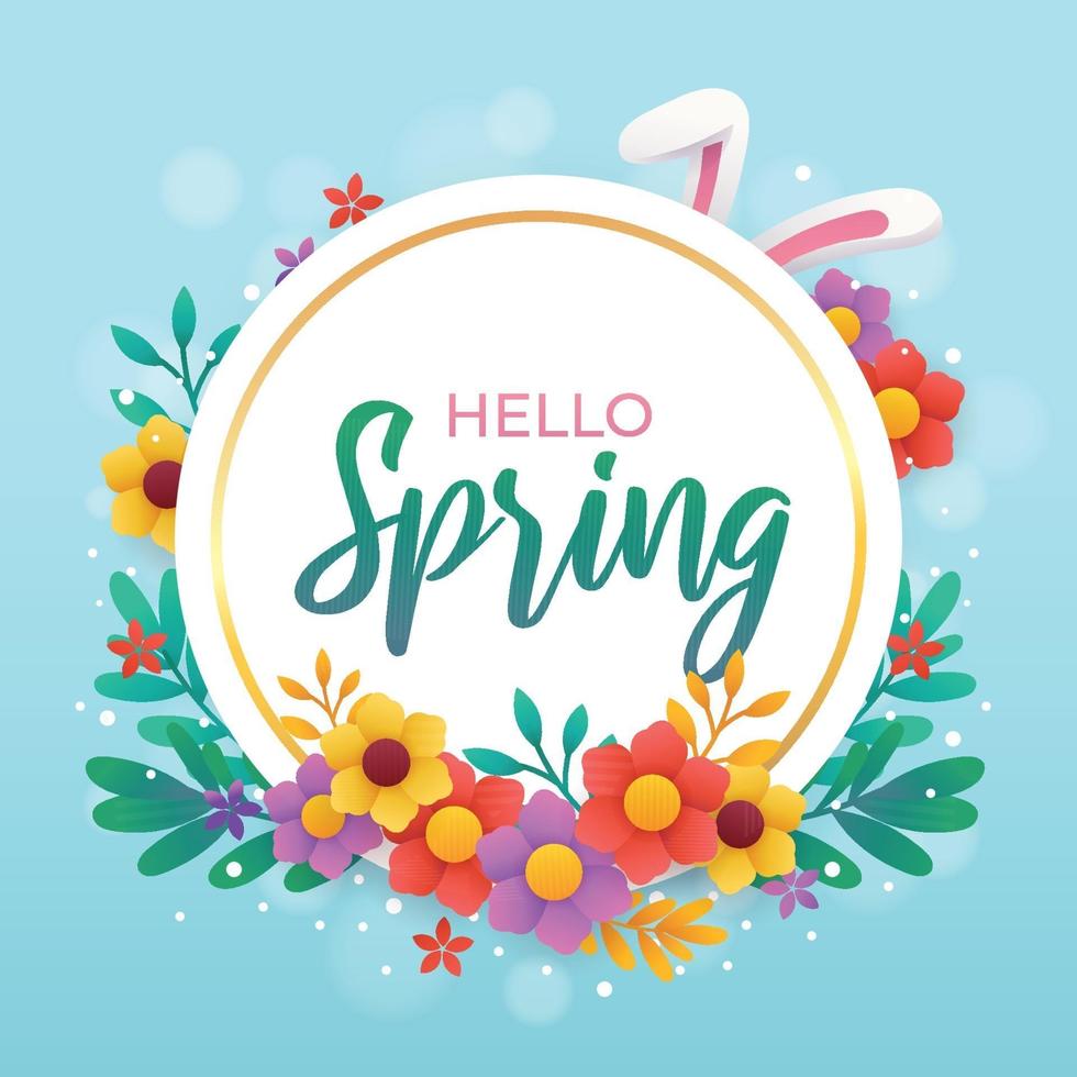 hola plantilla de saludo de primavera con fondo floral vector