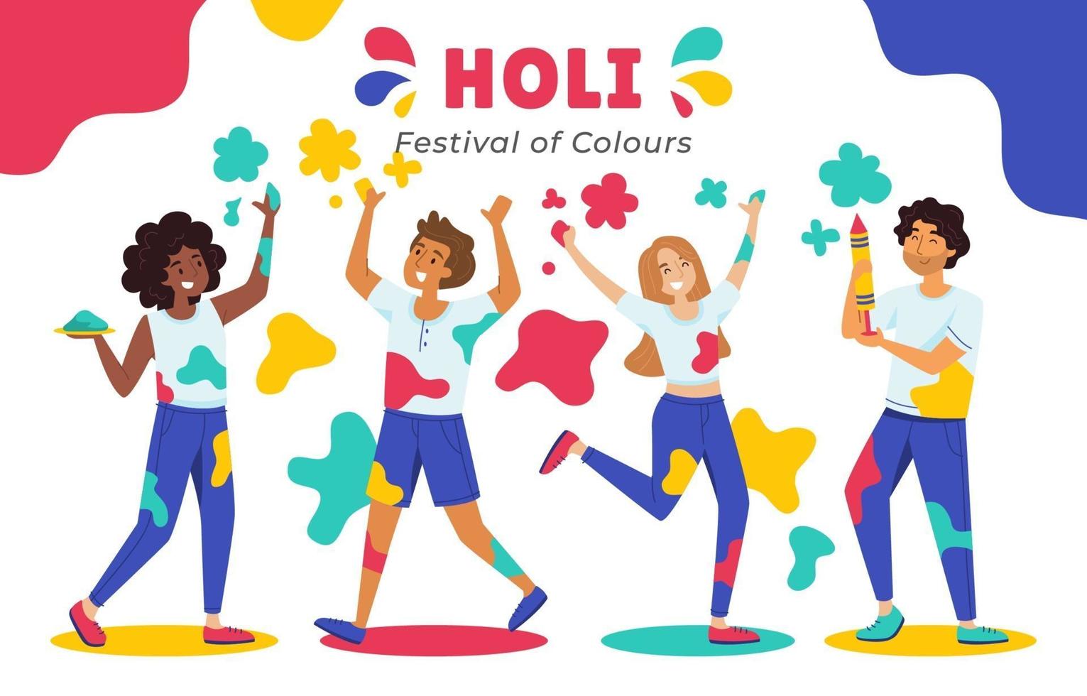 People Celebrating Holi Festival vector