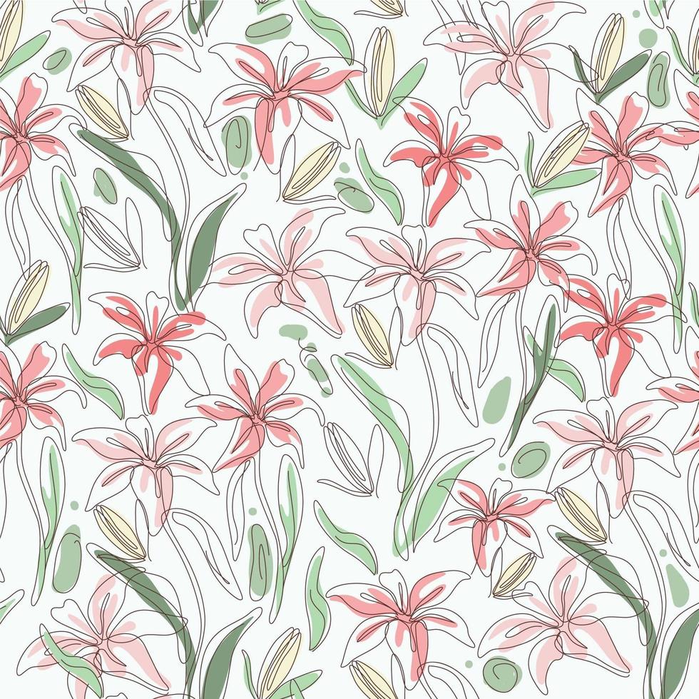 One line Art Flowers Design Seamless vector