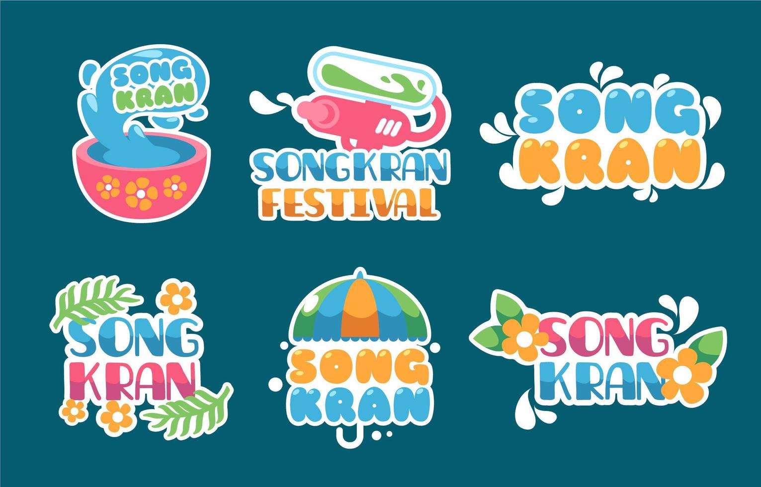 Colorful Songkran Festival Sticker Collection vector