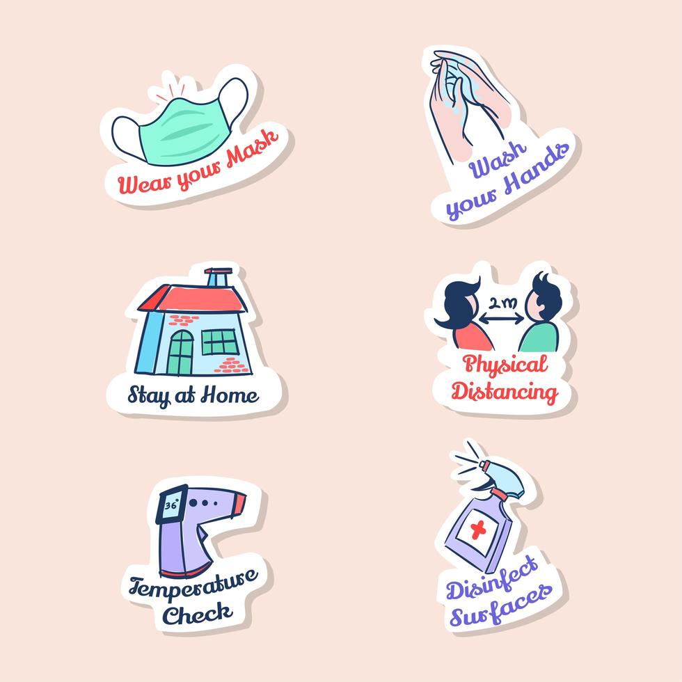 New Normal Protocol Sticker Set Design vector