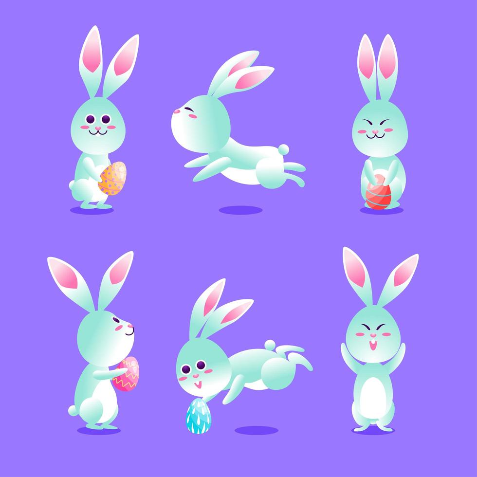 conjunto de caracteres de lindos conejos de pascua vector