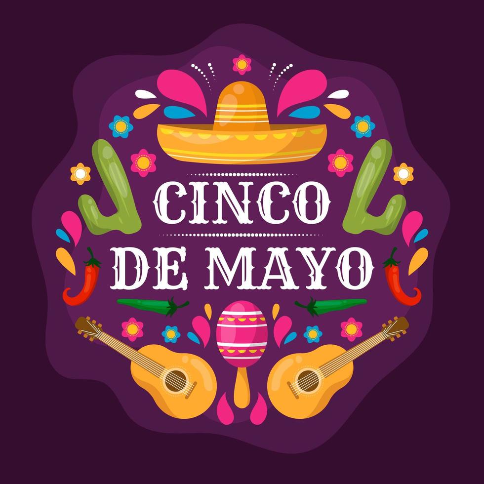 fiesta colorida plana del cinco de mayo vector