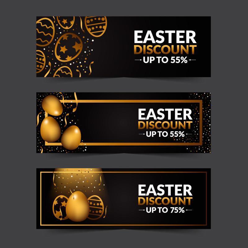 venta de banner de huevo de pascua elegante negro y dorado vector