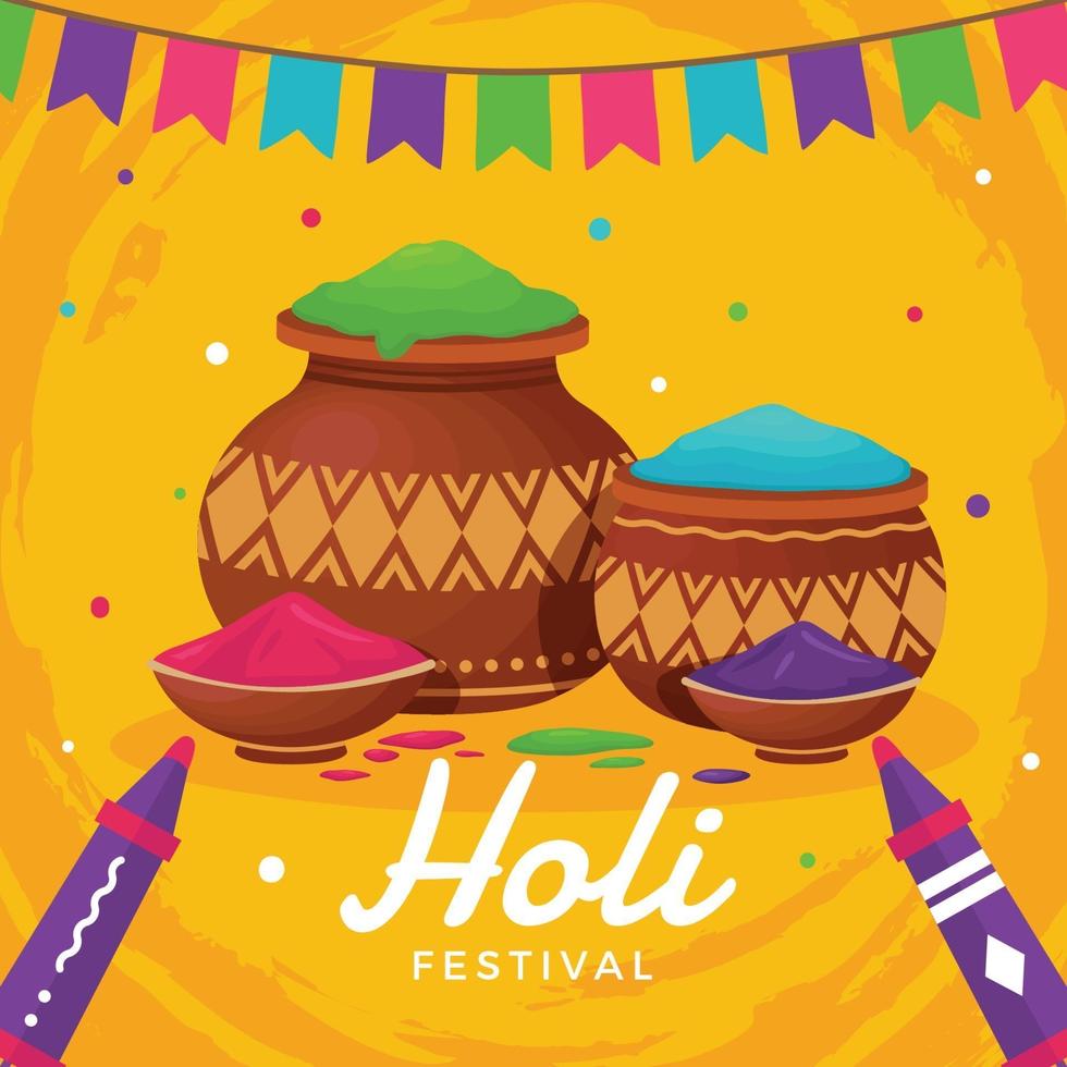 Happy Holi Festival with Yellow Background vector