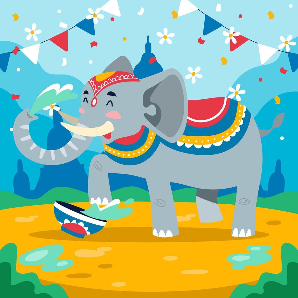 elefante en el festival de songkran vector