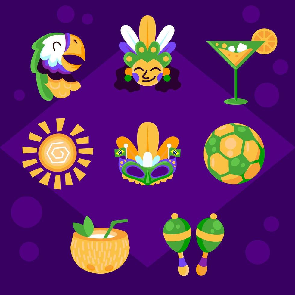 lindo paquete de iconos del carnaval de río vector