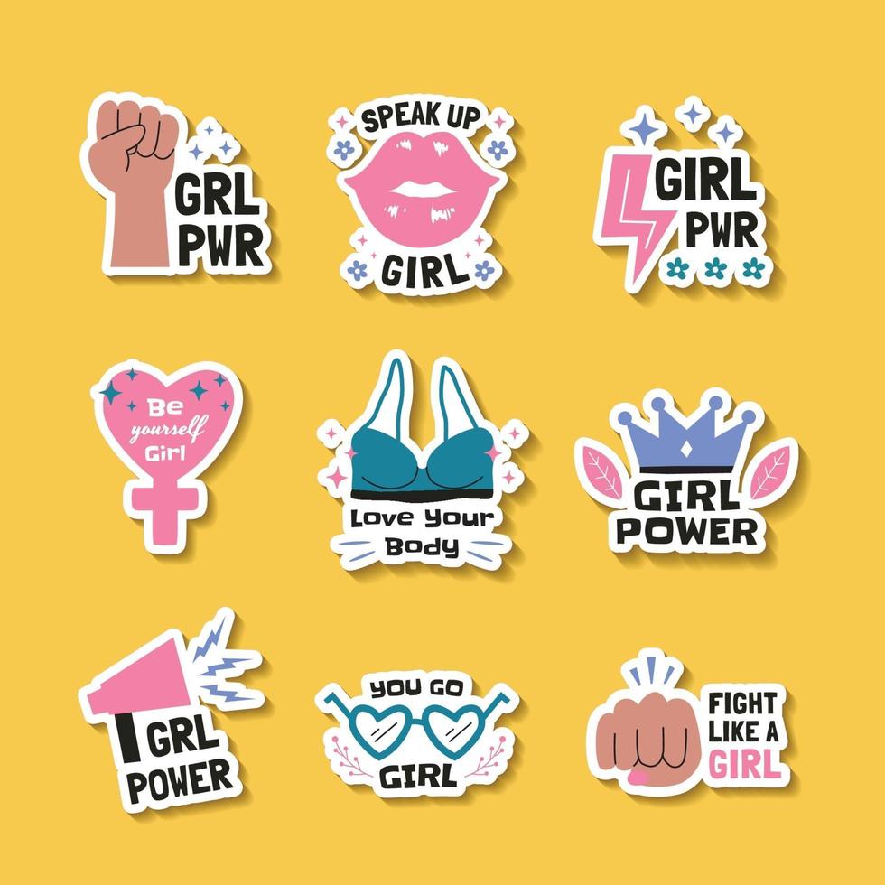 Hand drawn Women's Day Sticker Set vector