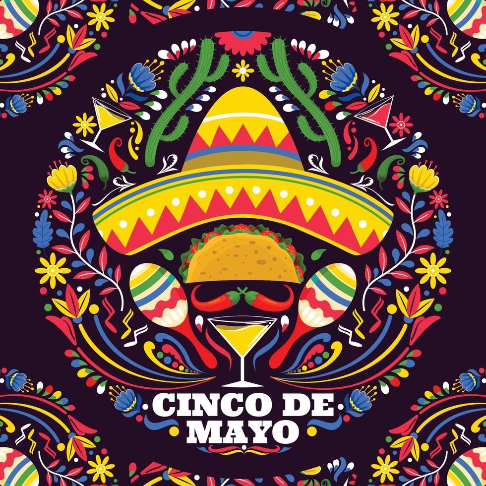 cinco de mayo con fondo de colores vector