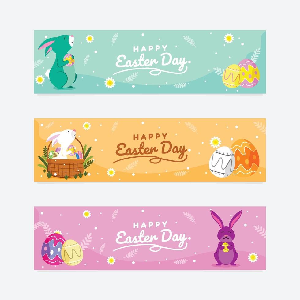 feliz día de pascua banner set vector