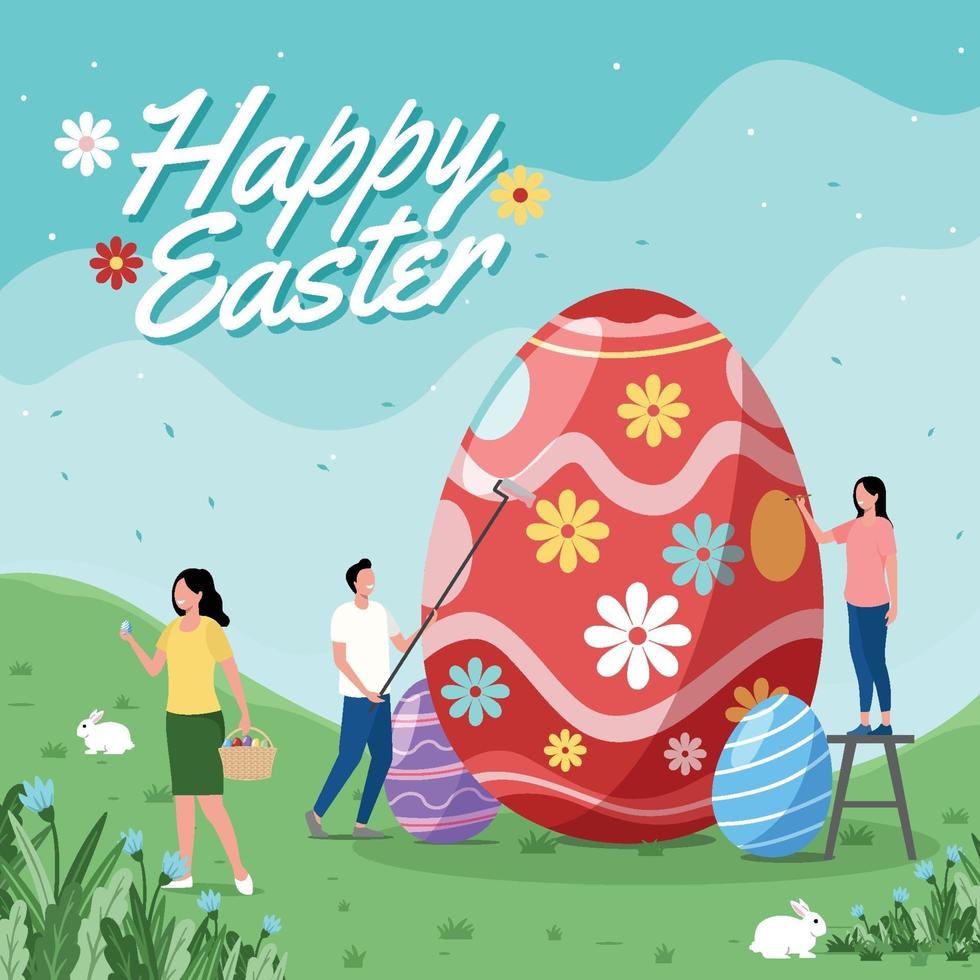 felices pascuas con actividades de pintura de huevos vector