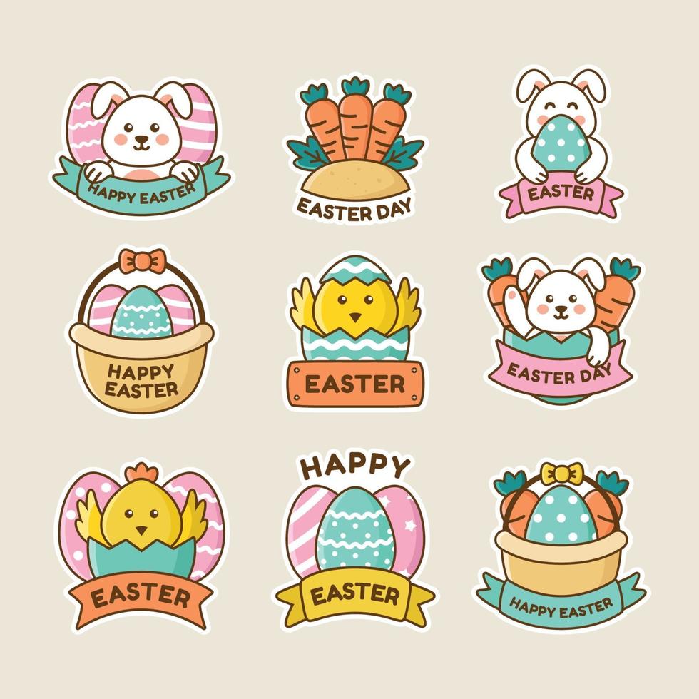 Cute Easter Day Sticker Set vector