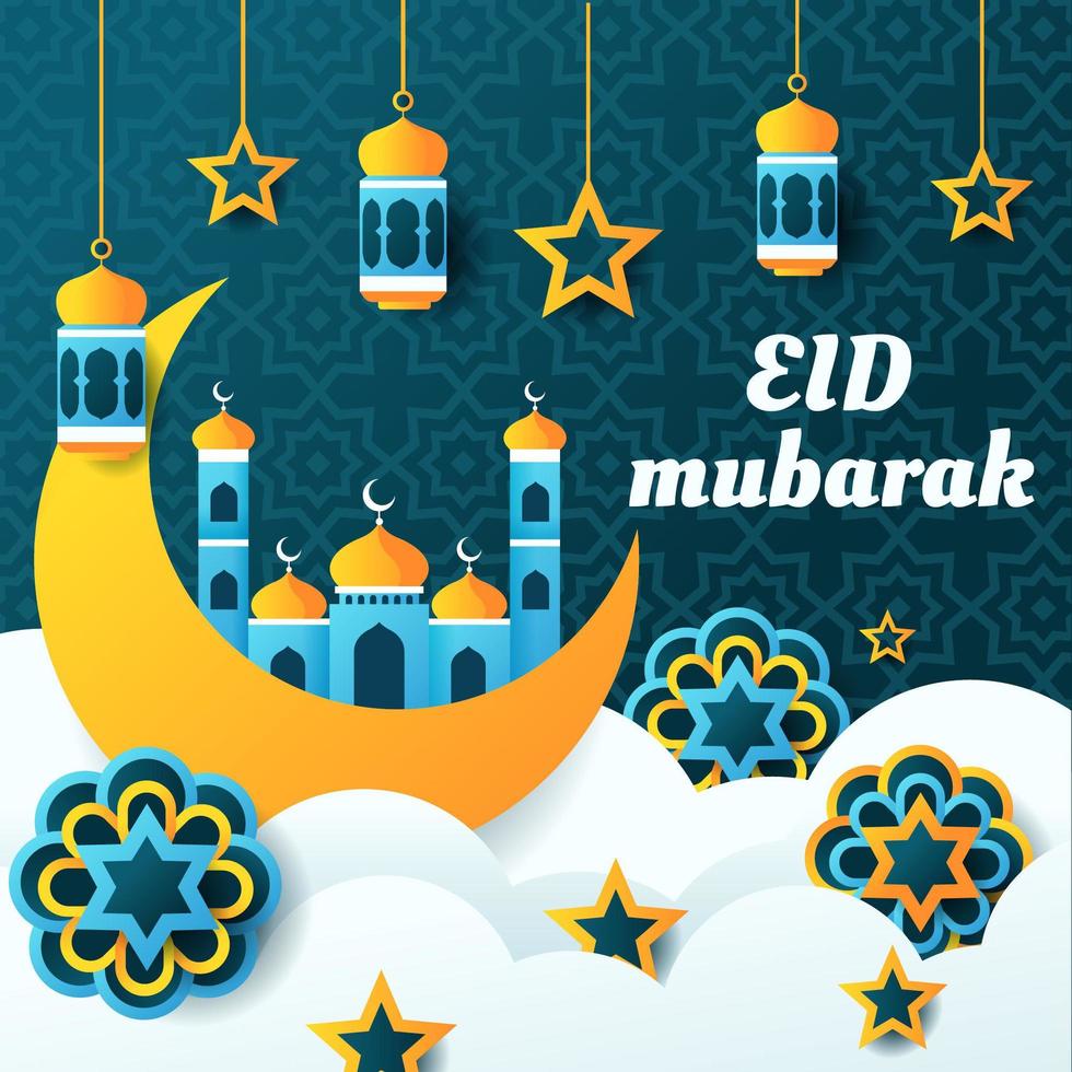 concepto eid mubarak con elementos decorativos. vector