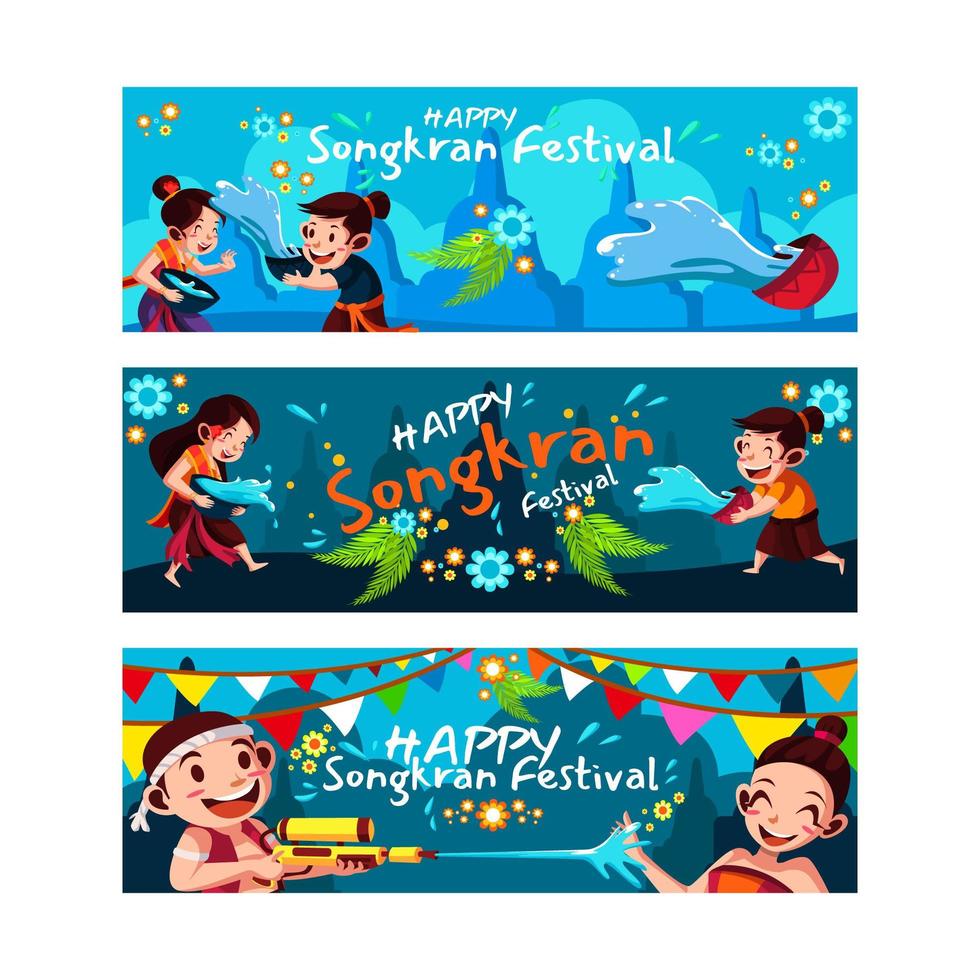 Thailand Songkran Festival Banner Set vector