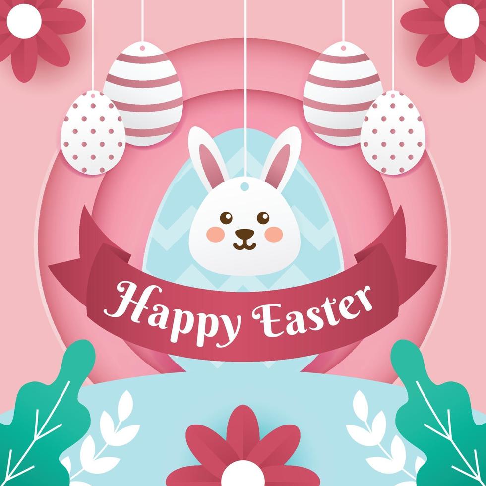 feliz día de pascua con estilo de corte de papel vector