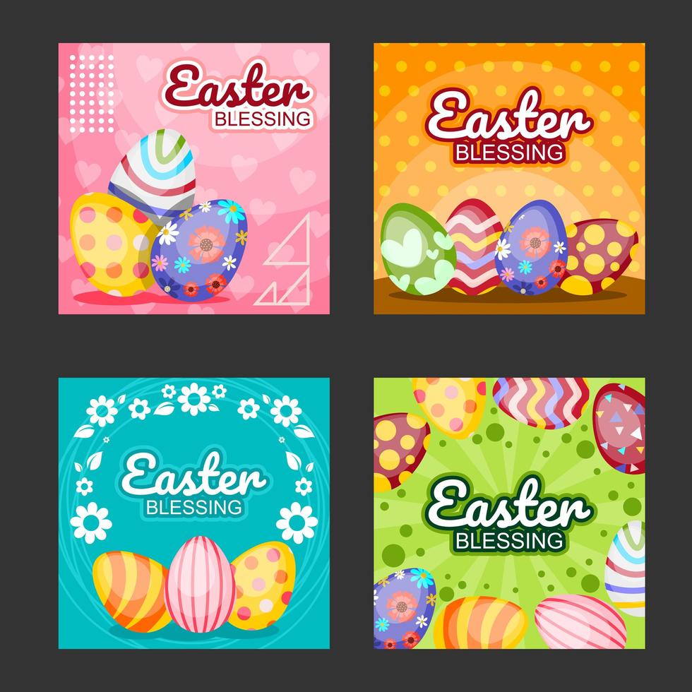 Easter Eggs Social Media Post Template Set vector