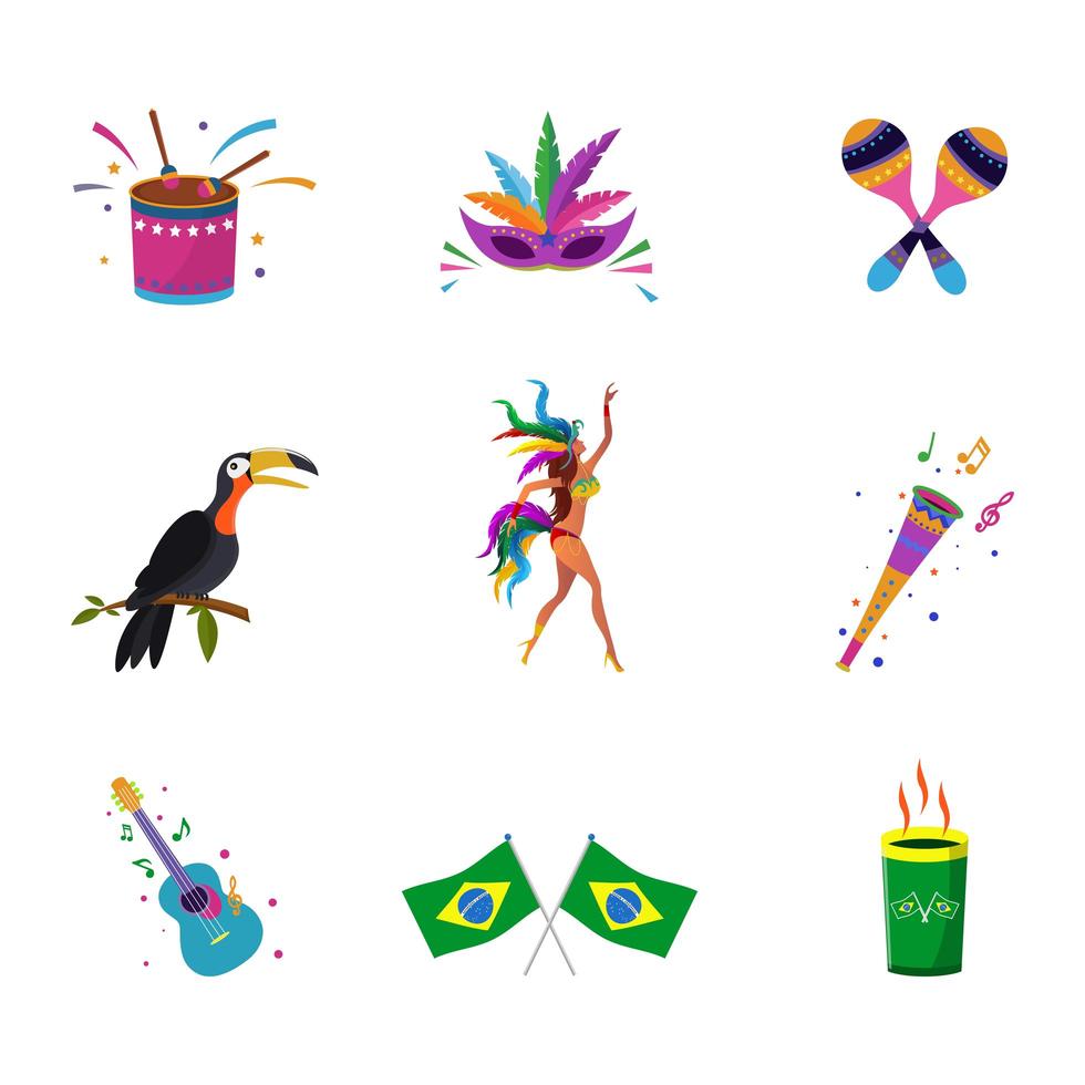 Rio Carnival Icon Set With Flat Design vector