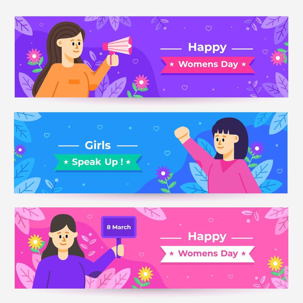 Happy Women's Day Banner Set vector