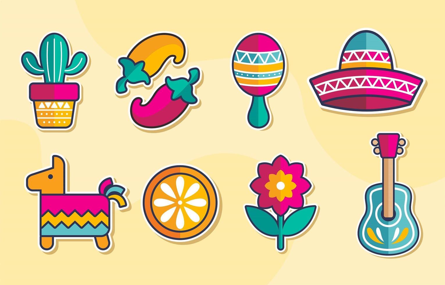 cinco de mayo colorido conjunto de iconos vector