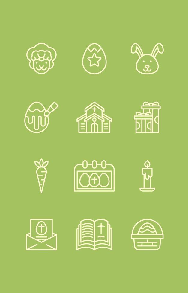 Happy Easter Outline Icons vector