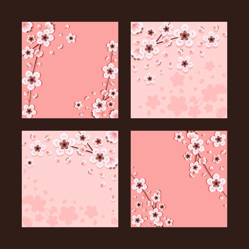 Beautiful Pink Cherry Blossom Flowers Card Set vector